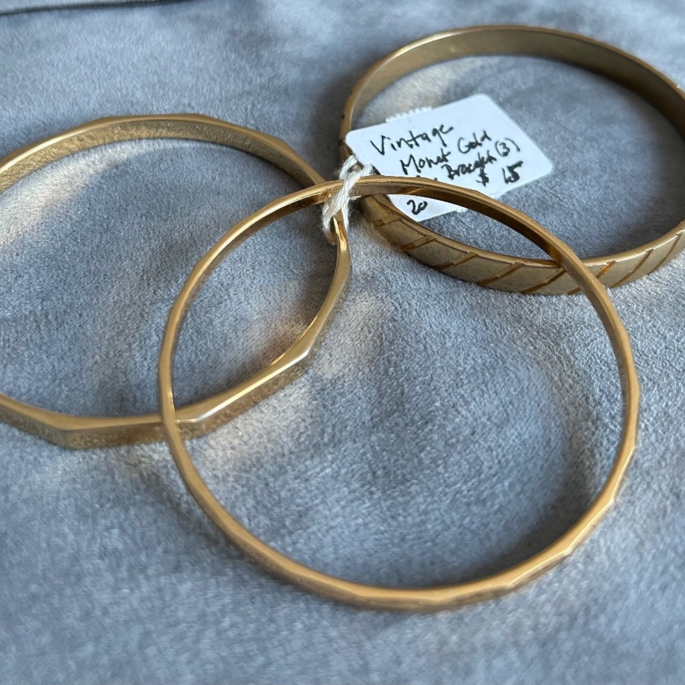 Set of Three Vintage Monet Gold Tone Bangle Bracelets Textures